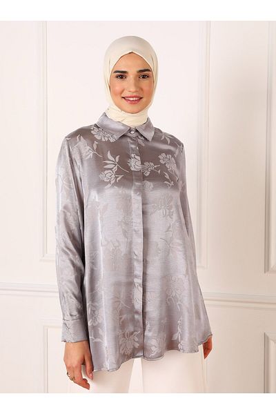 Refka Jacquard Satin Tunic - Gray - Refka