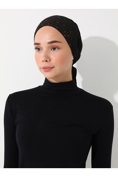 Tuva Black and Gold Colored Triangle Bonnet with Stone Detail