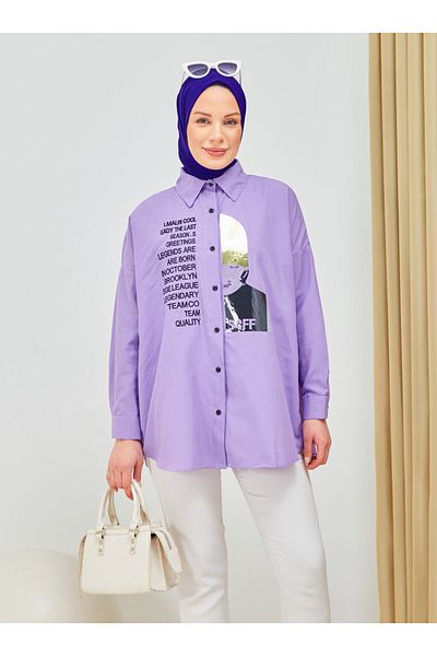 SAHRA BUTİK Tunica cu broderie liliac si imprimeu cu pietre - SAHRA BUTİK