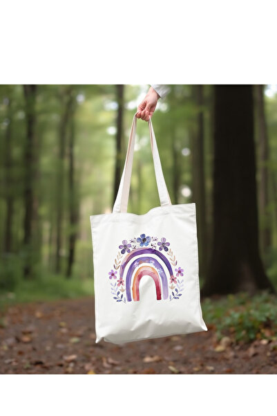 Cemira Çiçek Gökkuşağı Y2K Retro Ham Bez Tote Bag Çanta, Pinterest Çanta