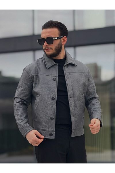 KINGAF Men's Buttoned Leather Jacket