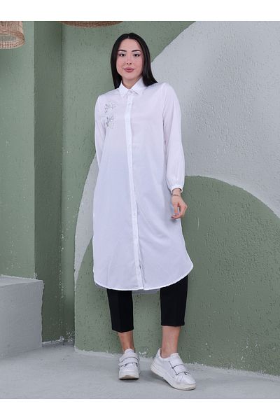 Por La Cara White Stone Detailed Tunic - Por La Cara