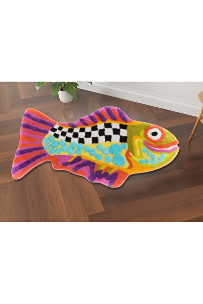 Rugs Modern Halı Alya Koleksiyonu Çok Renkli Balık Desenli Dokuma Taban Dekoratif Halı alya60