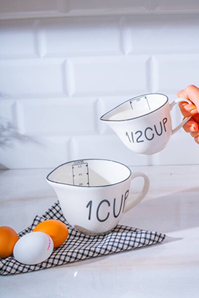 Ulus Home Acar Leroy Set of 2 Porcelain Measuring Cups -250/500Ml