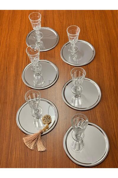 GLORİNDA HOME GÜMÜŞ LÜKS 6'LI 22 CM YUVARLAK KAHVE,ÇAY,PASTA DEKORATİF SUNUML...