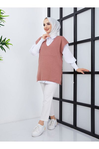 SAHRA BUTİK Sahra Butik - Rose V-Neck Knitwear Sweater