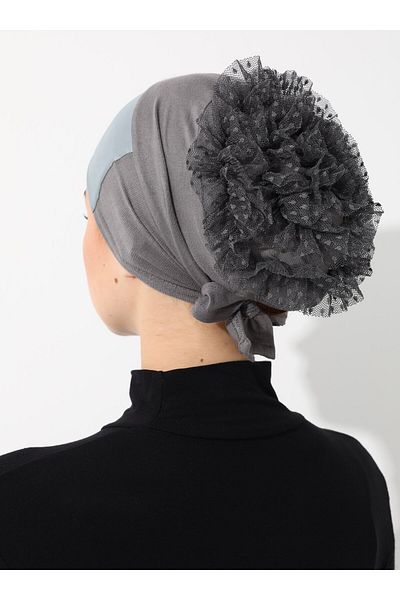 Tuva Satin Lace-Up Frilly Bonnet - Dark Gray - Canvas