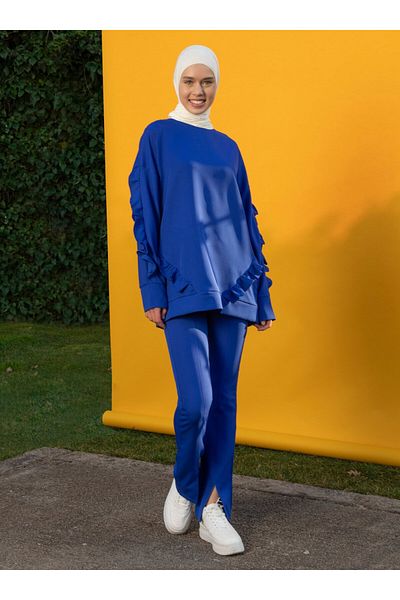 Benin Saks Colorful Elastic Waist Slit Trousers