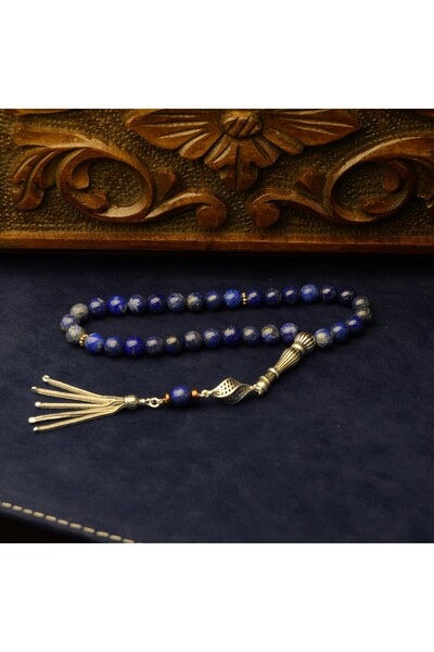 Burhan Sağlam Gümüş İmame Gümüş Püskül Küre Kesim 9x9 mm Doğal Lapis Taşı Tesbih