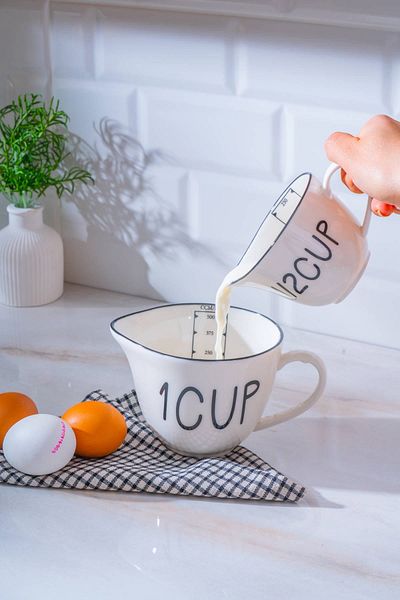 Ulus Home Acar Leroy Set of 2 Porcelain Measuring Cups -250/500Ml
