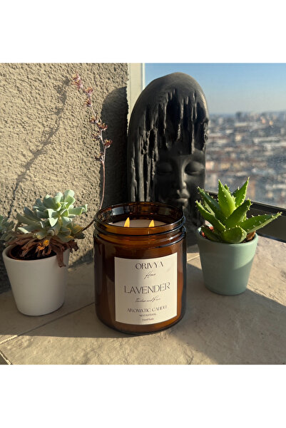 ORİVYA HOME 550 ml amber kavanoz lavanta kokulu soya wax mum