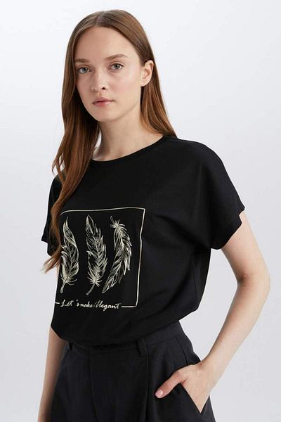 DeFacto Tricou cu mânecă scurtă cu imprimeu, cu decolteu rotund, sezon nou