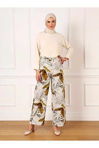 Refka Tropical Patterned Linen Trousers - Oil Green - Refka