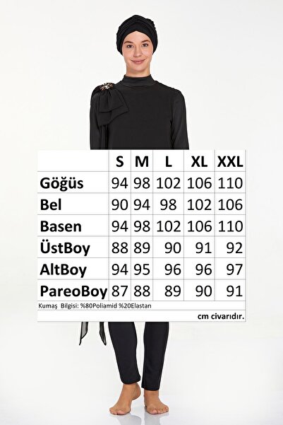 Adasea 3-Piece Pareo Lycra Full Covered Hijab Swimsuit Jossy 4559 Black