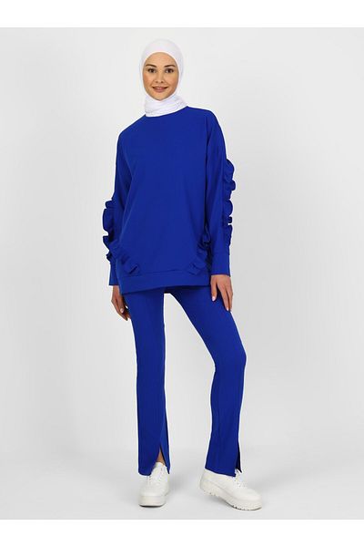 Benin Saks Colorful Elastic Waist Slit Trousers