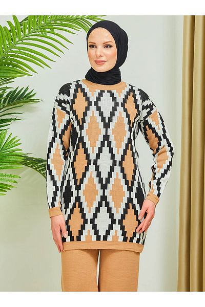 SAHRA BUTİK Μπεζ Sahra Boutique - Σετ πλεκτών με ζιγκ-ζαγκ σχέδια