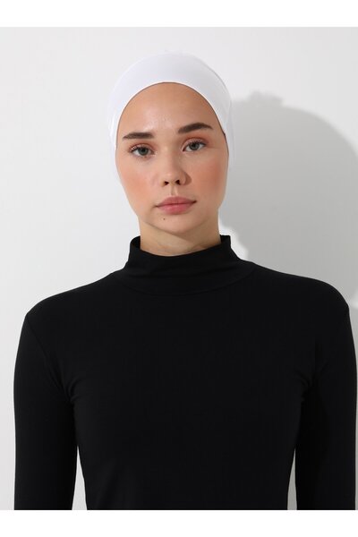 TUVA قماش أبيض - غطاء رأس من الساتان المكشكش برباط