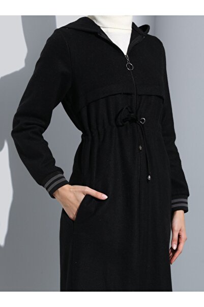 Miss Cazibe Ankle Detailed Coat - Black - Miss Charm