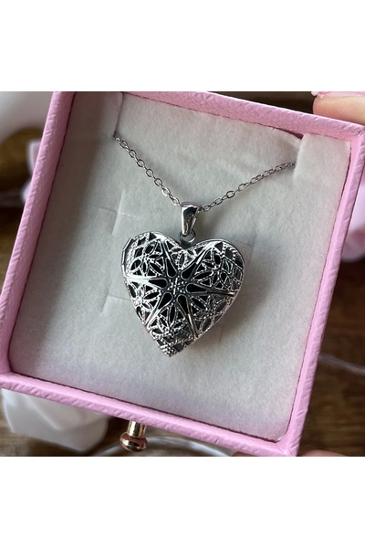 Vintagezegeni Kafes Desenli Fotoğraflı Kalp Kolye(1,9 cm)