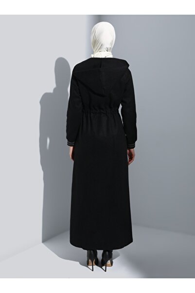 Miss Cazibe Ankle Detailed Coat - Black - Miss Charm