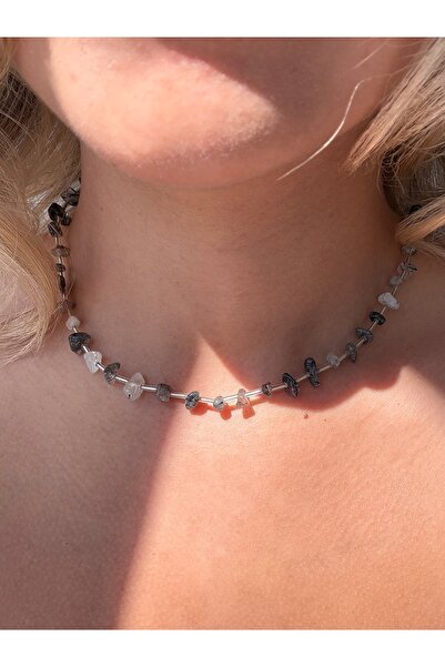 JEWELRY حبة مفصلة رمادي سموكي حجر الكوارتز قلادة اليدوية