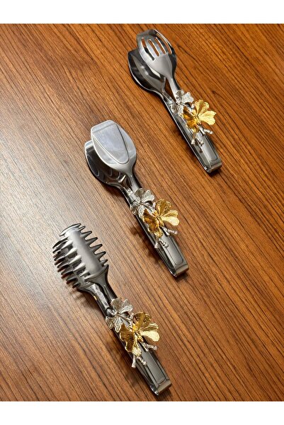 GLORİNDA HOME GÜMÜŞ LÜKS 3'LÜ KELEBEKLİ MUTFAK VE SUNUMLUK SERVİS DEKORATİF M...