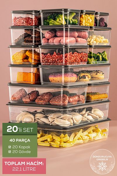 Vienev 20-Piece Gray Microwavable Refrigerator Organizer - Freeze Storage Container