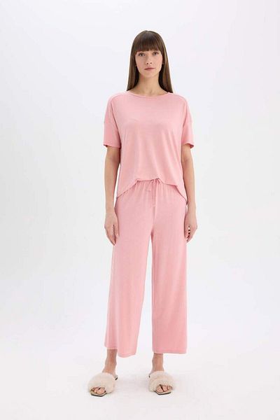 DeFacto New Season Pajama Set Short Sleeve Top Elastic Waist Wide Leg Bottom-Fall in Love