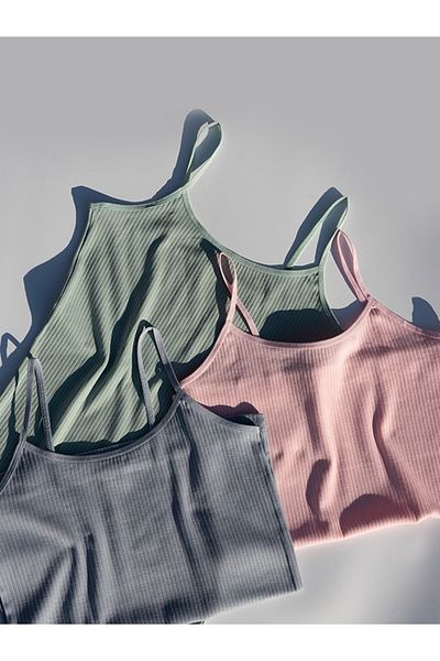 VicTroy Cotton 3-Piece Rope Strap Blue, Pink and Green Report Ribbed Women's Undershirt