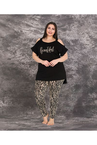 makkash Cotton Combed Lycra Large Size Shoulder Strap Black Oversize Bottom Long Women's Pajama Set