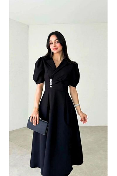 Hayalim moda Φόρεμα μίντι με διπλό γιακά με λεπτομέρεια από πέτρα