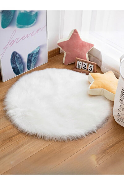 FeelHome Puffy Yumuşacık Kuzu Post Yuvarlak Kaymaz Taban Kürk Halı Makinede Y...