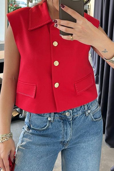 Suzi Women's Red Vest with Padded Stitching Detail 29183