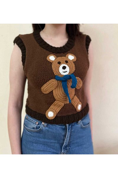 HollyMall Hand Knitted Handmade Cotton Thread Knitted Teddy Bear Sweater