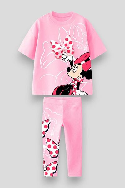 Magu Girls Cotton Pink Bow T-Shirt and Leggings Set - Cute Casual Style