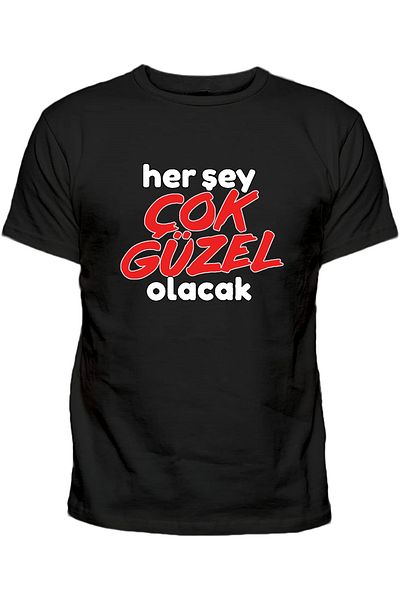 Efendioğlu Design 2025 Everything Will Be Fine Printed Black T-Shirt