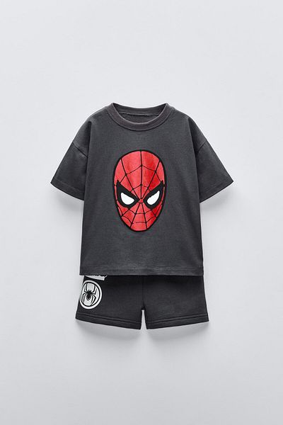 Magu Boys Cotton Black Spider Themed T-Shirt and Shorts Set - Summer Sports Style