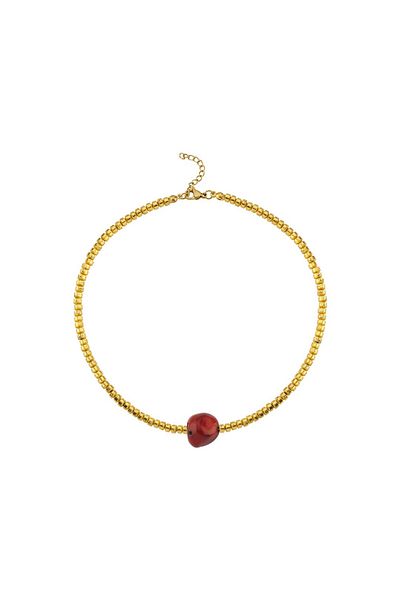 CHARMLUCKY Coral-Hematite Stone Necklace