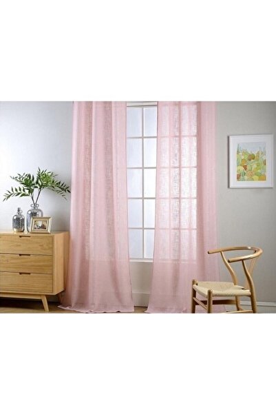 DECO Pudra Keten Tül Perde Yüksek Kalite Pilesiz Extraforlu Düz Dikim