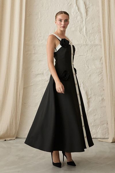 MRA Fashion Black Rose Strap Dress
