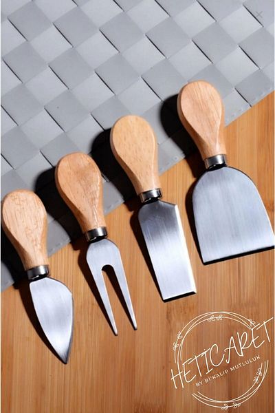 HETicaret Set of 4 Steel Cheese Knives Serving Presentation Cheese Set with Bamboo Handles - 4Pcs