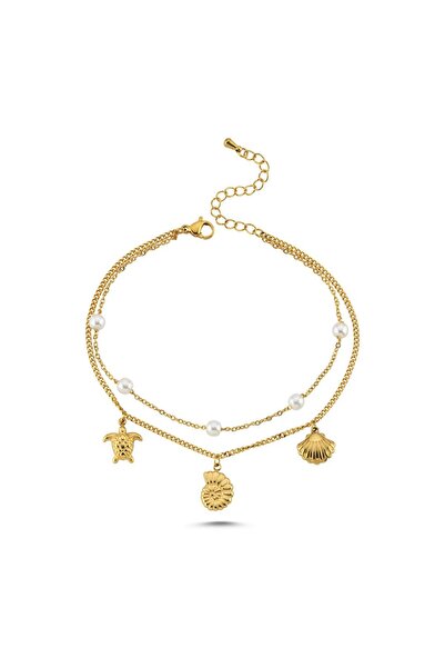 CHARMLUCKY Steel Pearl-Charm 2-Piece Anklet