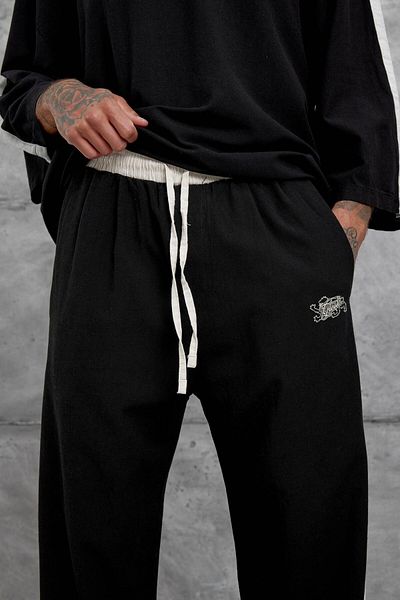 NOMARC Black Striped Linen Sweatpants