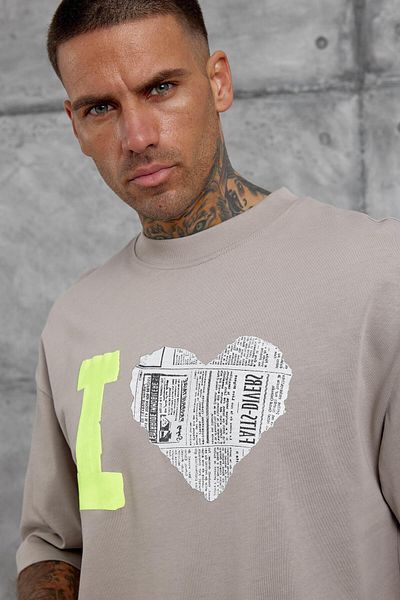 NOMARC Μπλουζάκι Oversize με στάμπα καφέ Heart