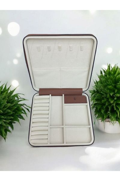 Moda fiesta منظم مجوهرات كبير الحجم مقاس 27 × 24 وصندوق تخزين - حقيبة سفر خشبية