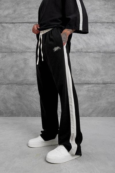 NOMARC Black Striped Linen Sweatpants