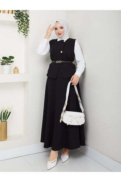 Moda Tendora Belted Vest Skirt Set