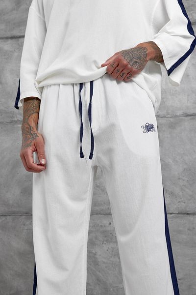 NOMARC White Striped Linen Sweatpants