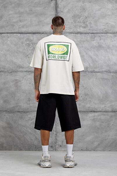 NOMARC Ανδρικό μπλουζάκι με κρέμα μάρκας Worldwide Oversize