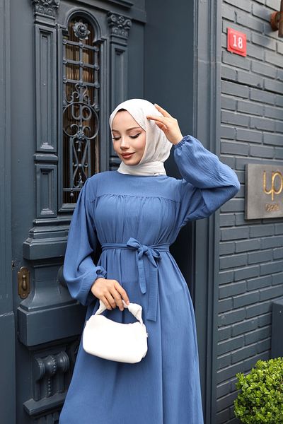 modessia ΓΥΝΑΙΚΕΙΟ Μπλε Aerobin Robe Line Μη Περιγραμμένο Casual Hijab Φόρεμα Rboli0996